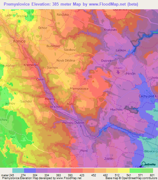 Premyslovice,Czech Republic Elevation Map