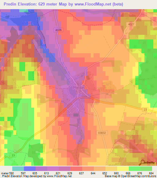 Predin,Czech Republic Elevation Map