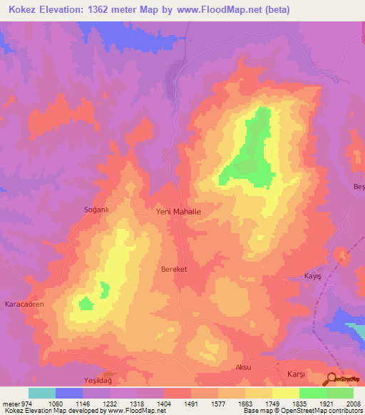Kokez,Turkey Elevation Map