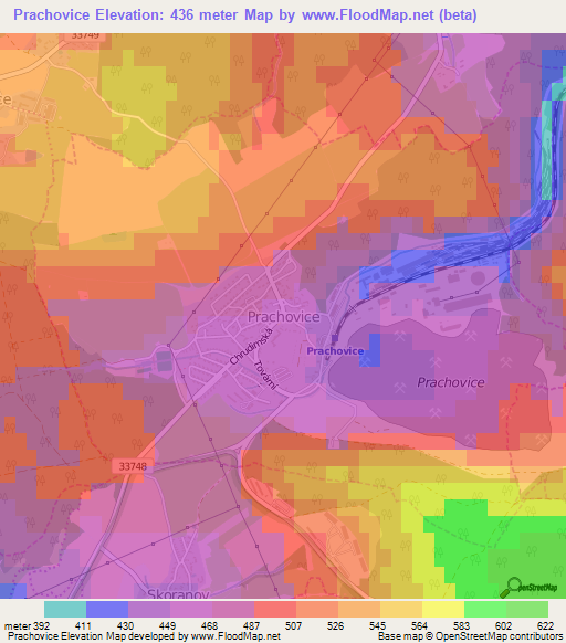 Prachovice,Czech Republic Elevation Map
