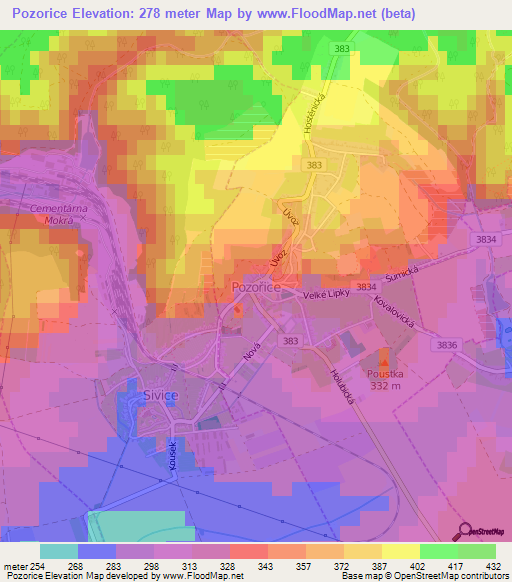Pozorice,Czech Republic Elevation Map