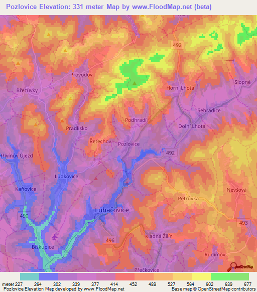 Pozlovice,Czech Republic Elevation Map