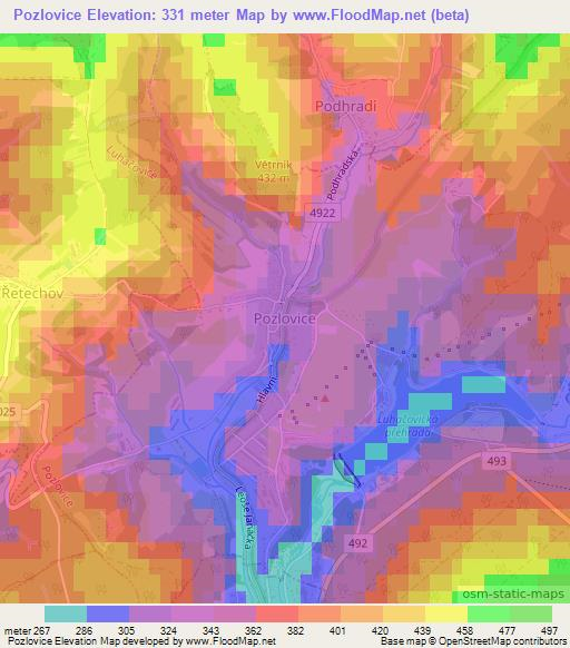 Pozlovice,Czech Republic Elevation Map