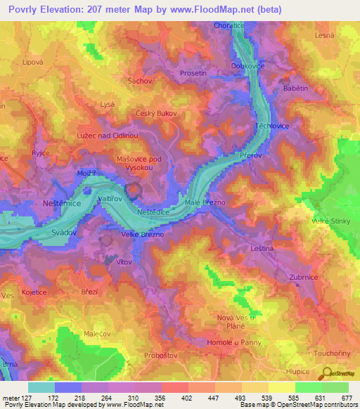 Povrly,Czech Republic Elevation Map