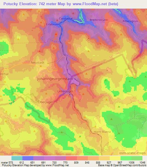 Potucky,Czech Republic Elevation Map