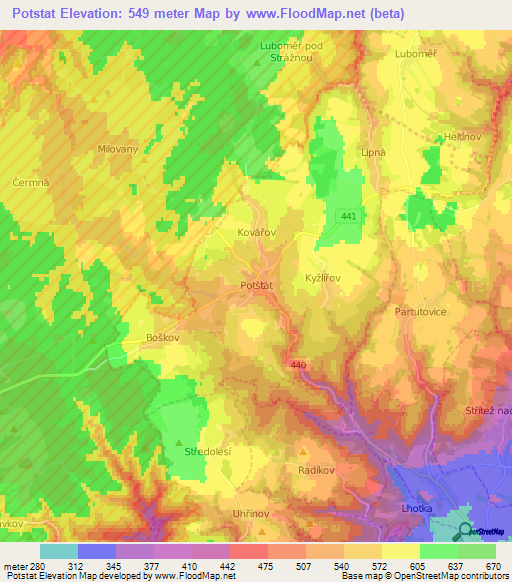Potstat,Czech Republic Elevation Map
