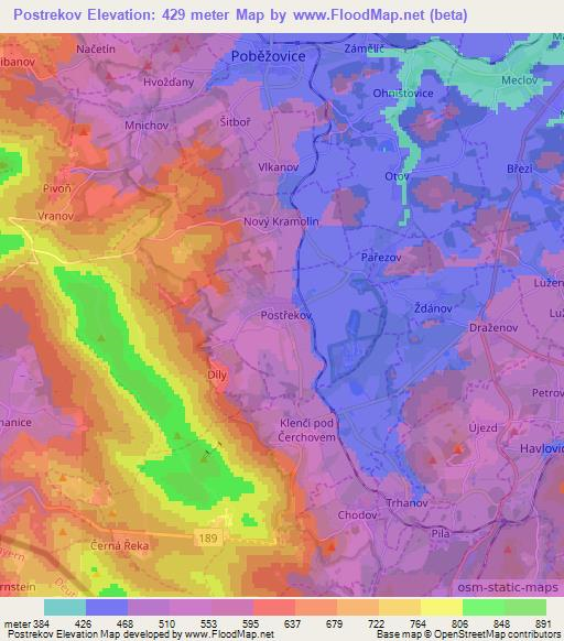 Postrekov,Czech Republic Elevation Map
