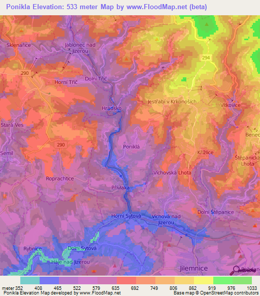 Ponikla,Czech Republic Elevation Map