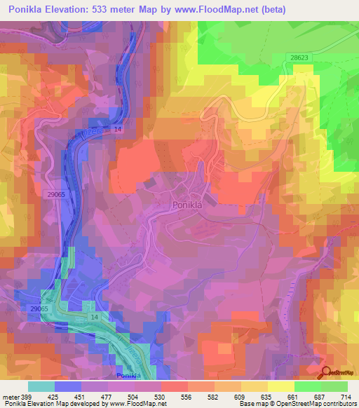 Ponikla,Czech Republic Elevation Map