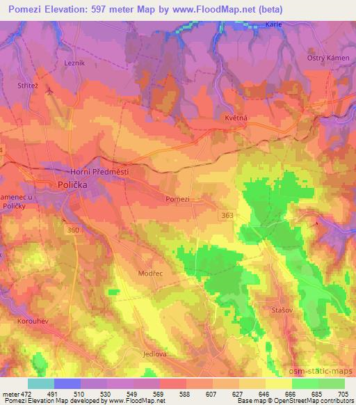 Pomezi,Czech Republic Elevation Map