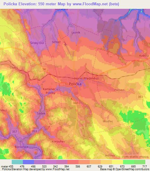 Policka,Czech Republic Elevation Map