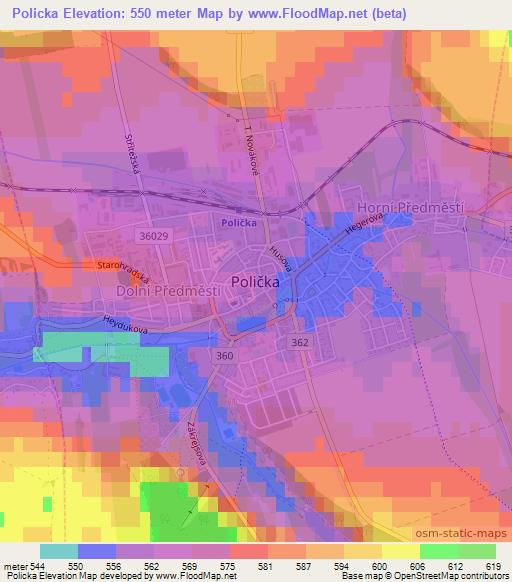 Policka,Czech Republic Elevation Map