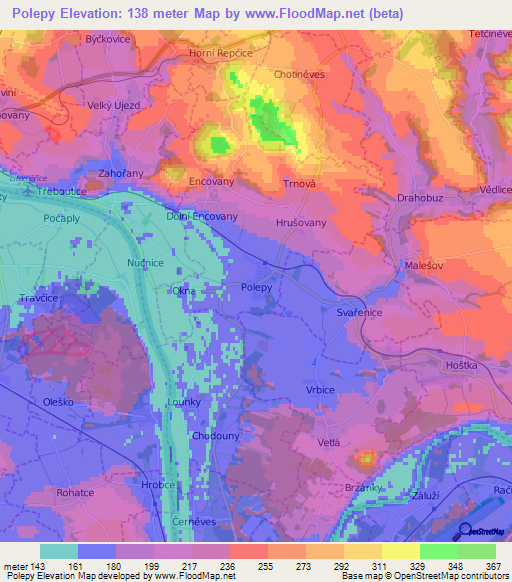 Polepy,Czech Republic Elevation Map