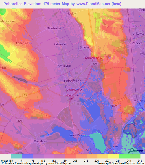 Pohorelice,Czech Republic Elevation Map