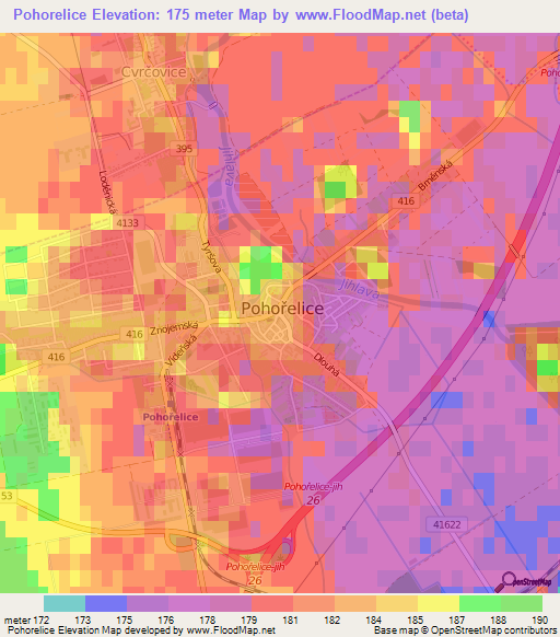 Pohorelice,Czech Republic Elevation Map