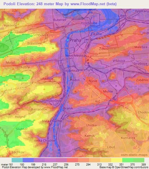 Podoli,Czech Republic Elevation Map