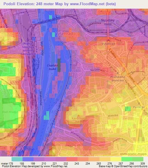 Podoli,Czech Republic Elevation Map