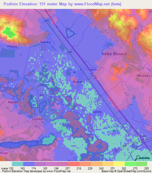 Podivin,Czech Republic Elevation Map
