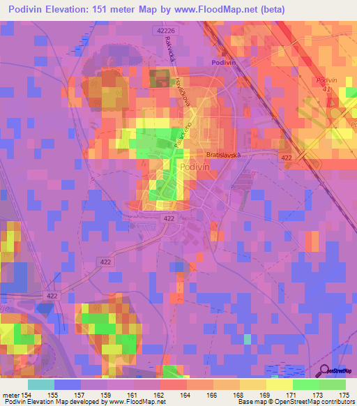 Podivin,Czech Republic Elevation Map