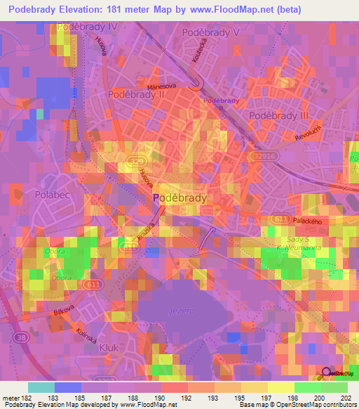 Podebrady,Czech Republic Elevation Map
