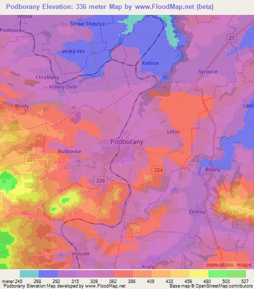 Podborany,Czech Republic Elevation Map