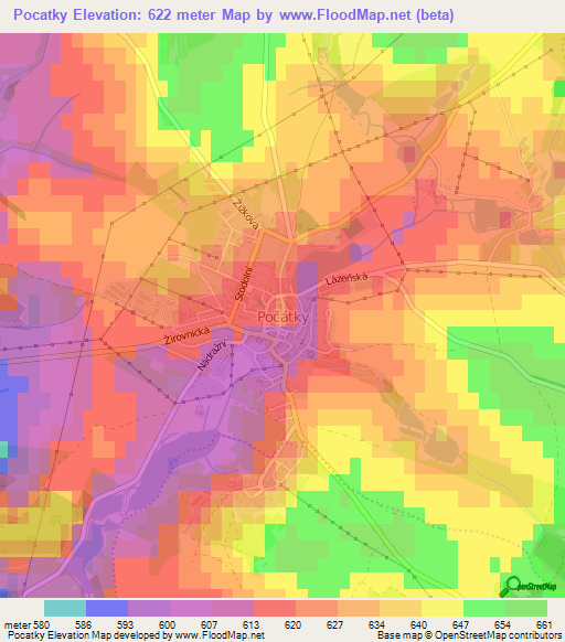 Pocatky,Czech Republic Elevation Map