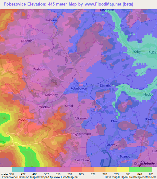 Pobezovice,Czech Republic Elevation Map