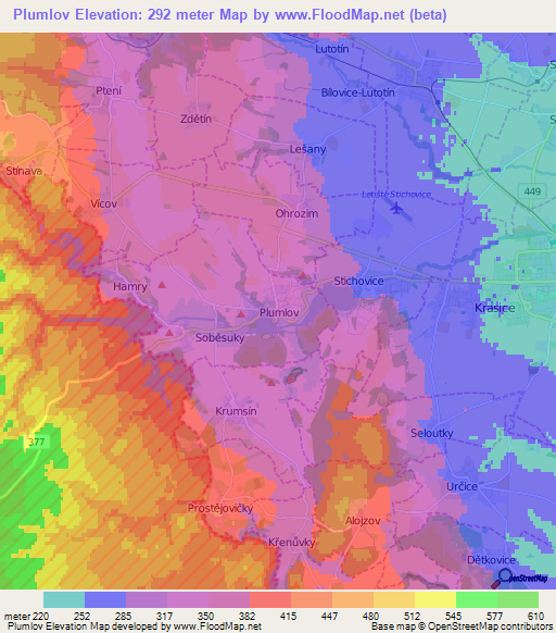 Plumlov,Czech Republic Elevation Map