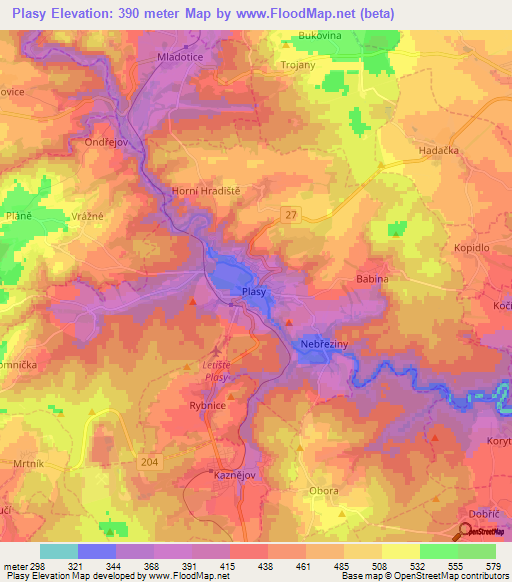 Plasy,Czech Republic Elevation Map