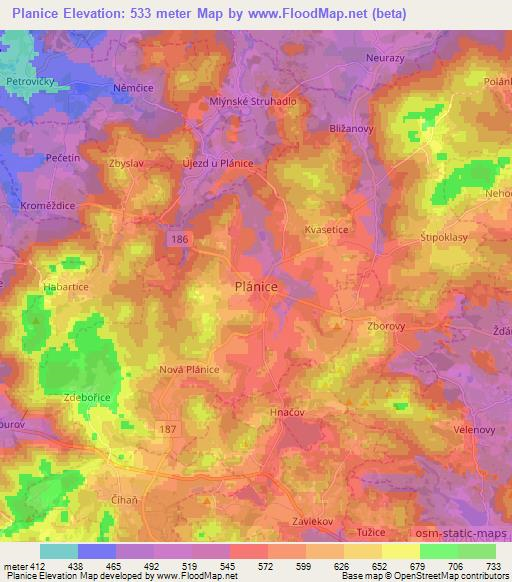 Planice,Czech Republic Elevation Map