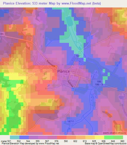 Planice,Czech Republic Elevation Map