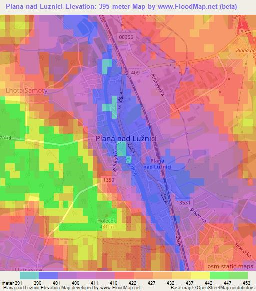 Plana nad Luznici,Czech Republic Elevation Map