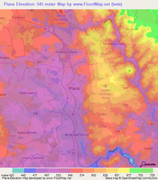 Plana,Czech Republic Elevation Map