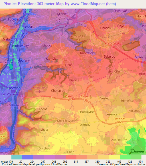 Pisnice,Czech Republic Elevation Map