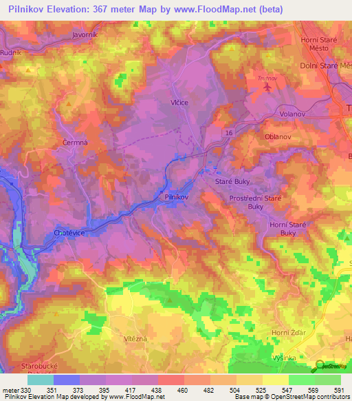 Pilnikov,Czech Republic Elevation Map