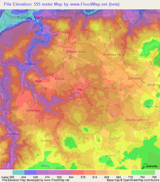 Pila,Czech Republic Elevation Map