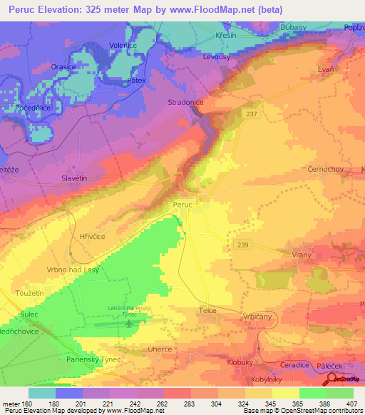 Peruc,Czech Republic Elevation Map
