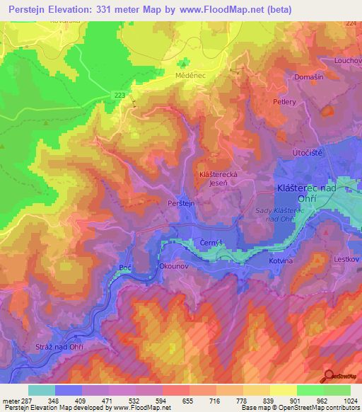 Perstejn,Czech Republic Elevation Map