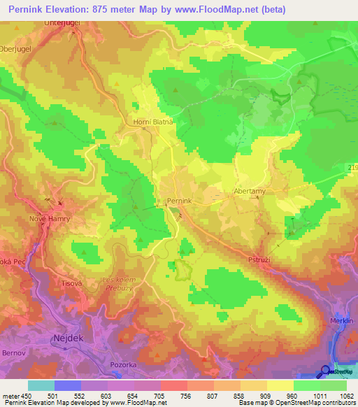 Pernink,Czech Republic Elevation Map