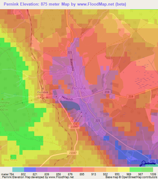 Pernink,Czech Republic Elevation Map