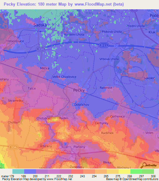 Pecky,Czech Republic Elevation Map