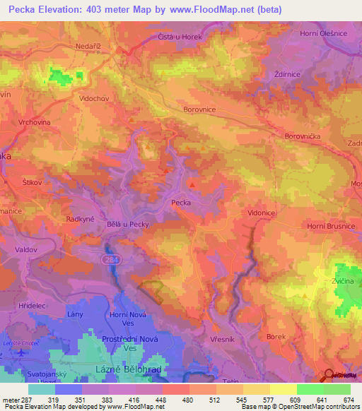 Pecka,Czech Republic Elevation Map