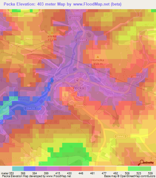 Pecka,Czech Republic Elevation Map