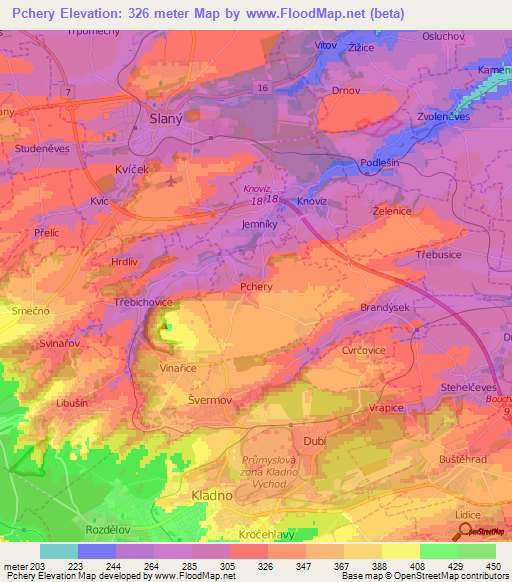 Pchery,Czech Republic Elevation Map