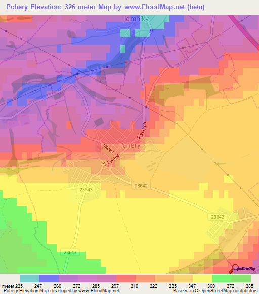 Pchery,Czech Republic Elevation Map