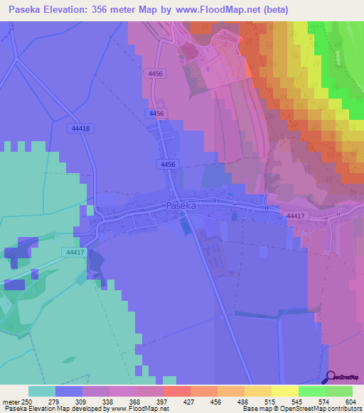 Paseka,Czech Republic Elevation Map