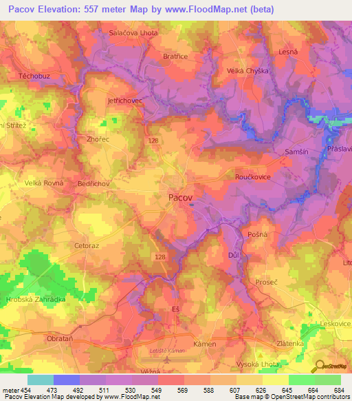 Pacov,Czech Republic Elevation Map