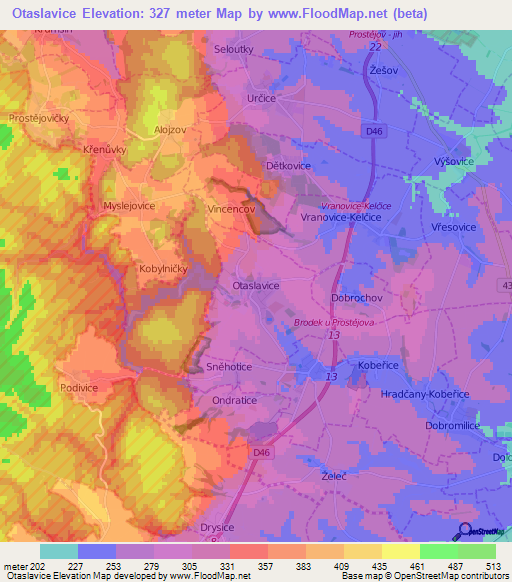 Otaslavice,Czech Republic Elevation Map