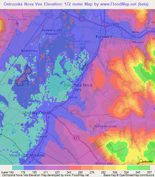 Ostrozska Nova Ves,Czech Republic Elevation Map