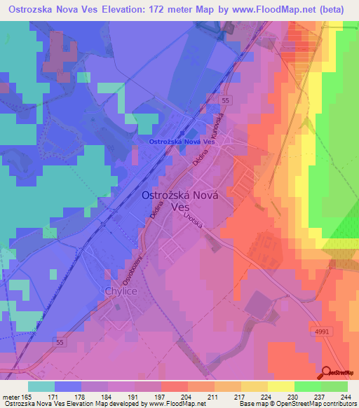 Ostrozska Nova Ves,Czech Republic Elevation Map